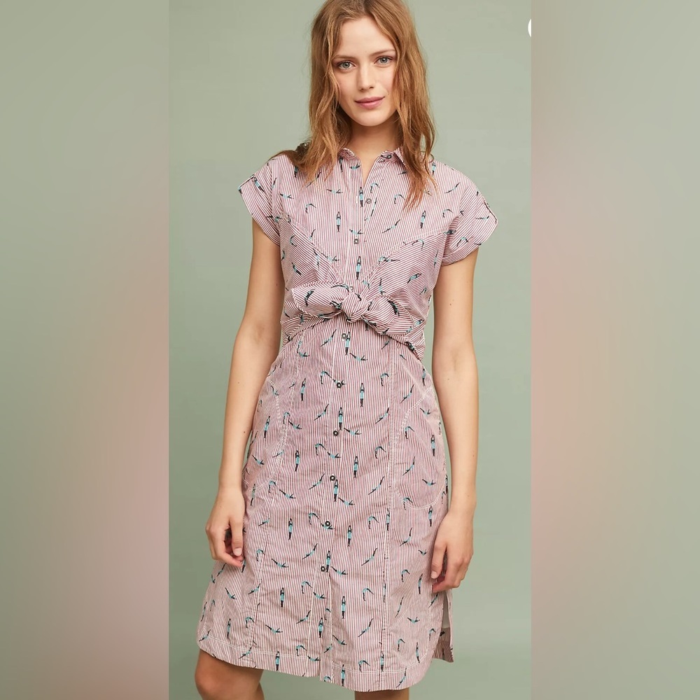 NWT Anthropologie Maeve Swimmer Front-Tie Shirtdress size 0 pink